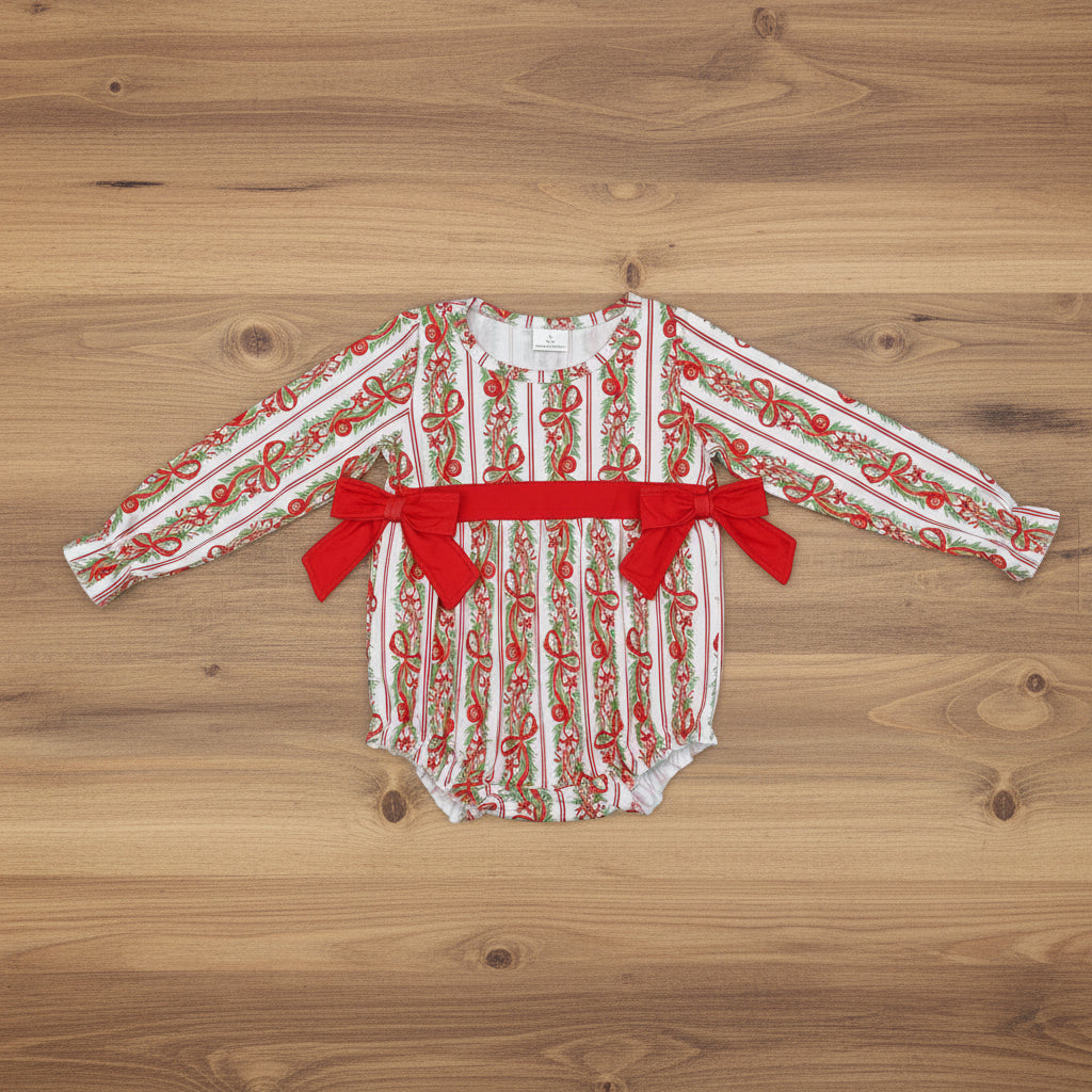 red coquette baby girl Christmas bubble