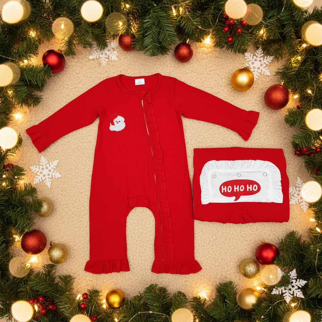 red hohoho santa embroidery sleeper