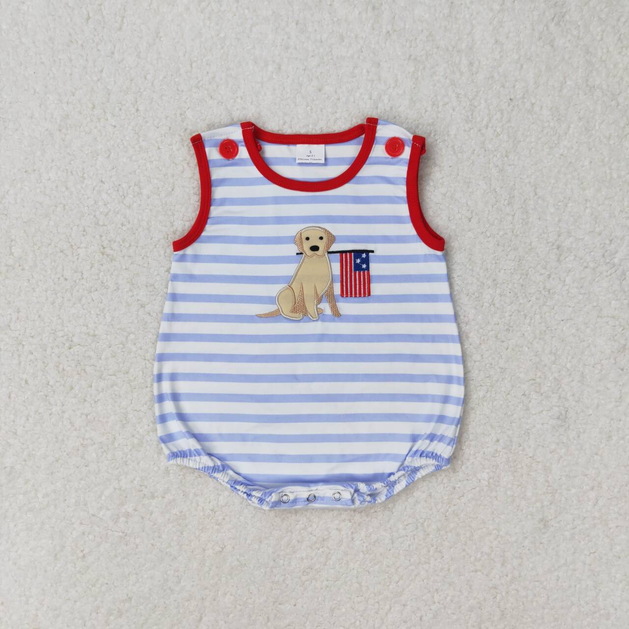 dog and USA flag embroidery 4th of july baby boy rompers
