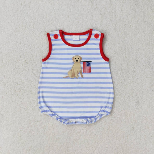 dog and USA flag embroidery 4th of july baby boy rompers