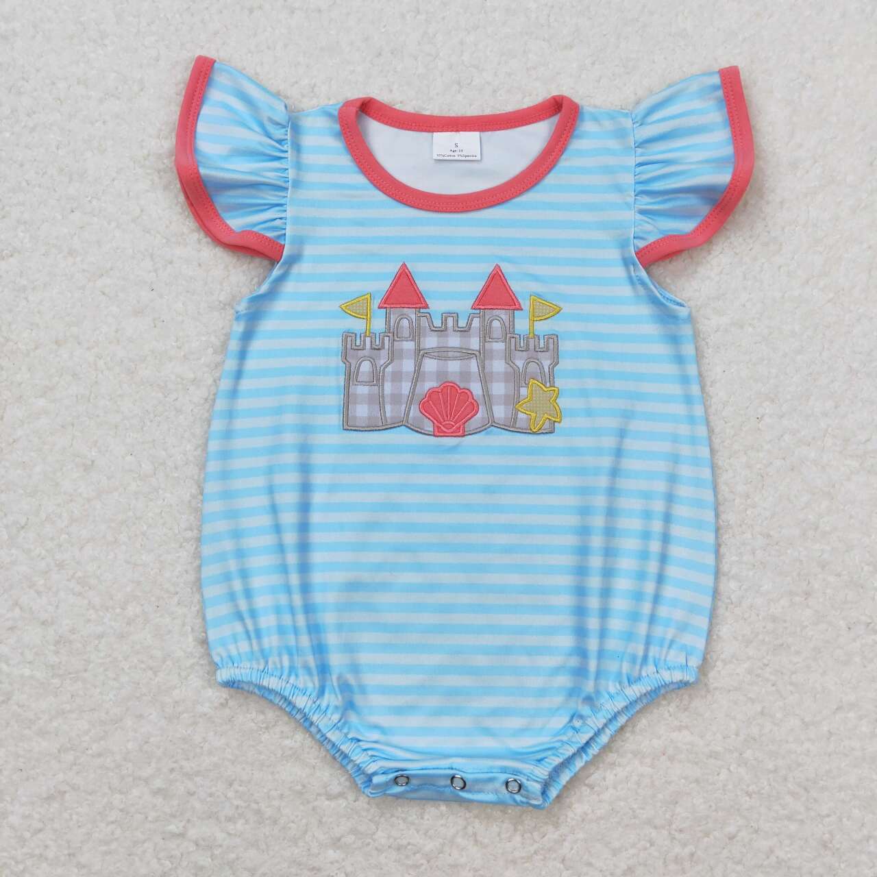 blue stripe castle embroidery bodysuit romper