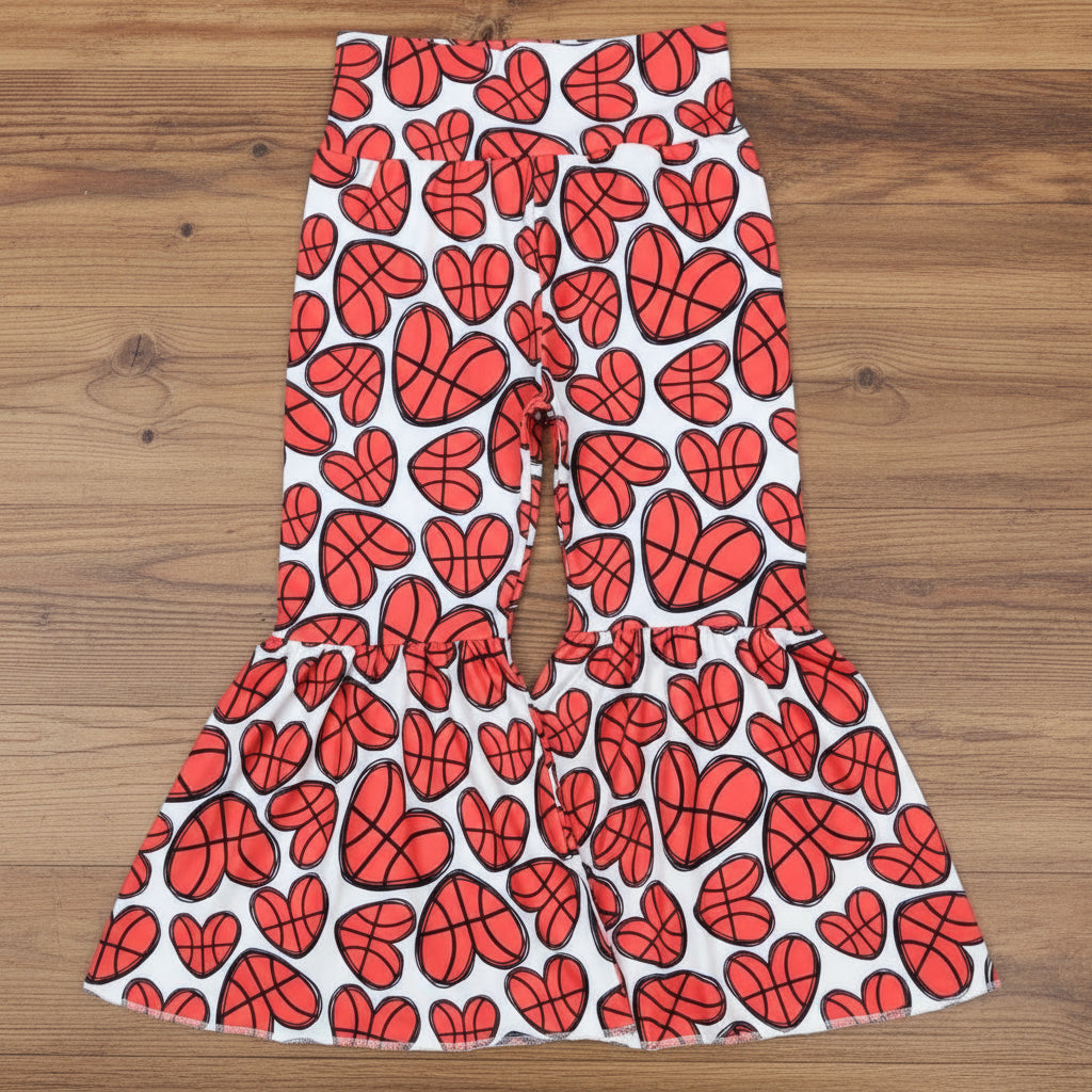 girl baksetball heart bell bottom pants