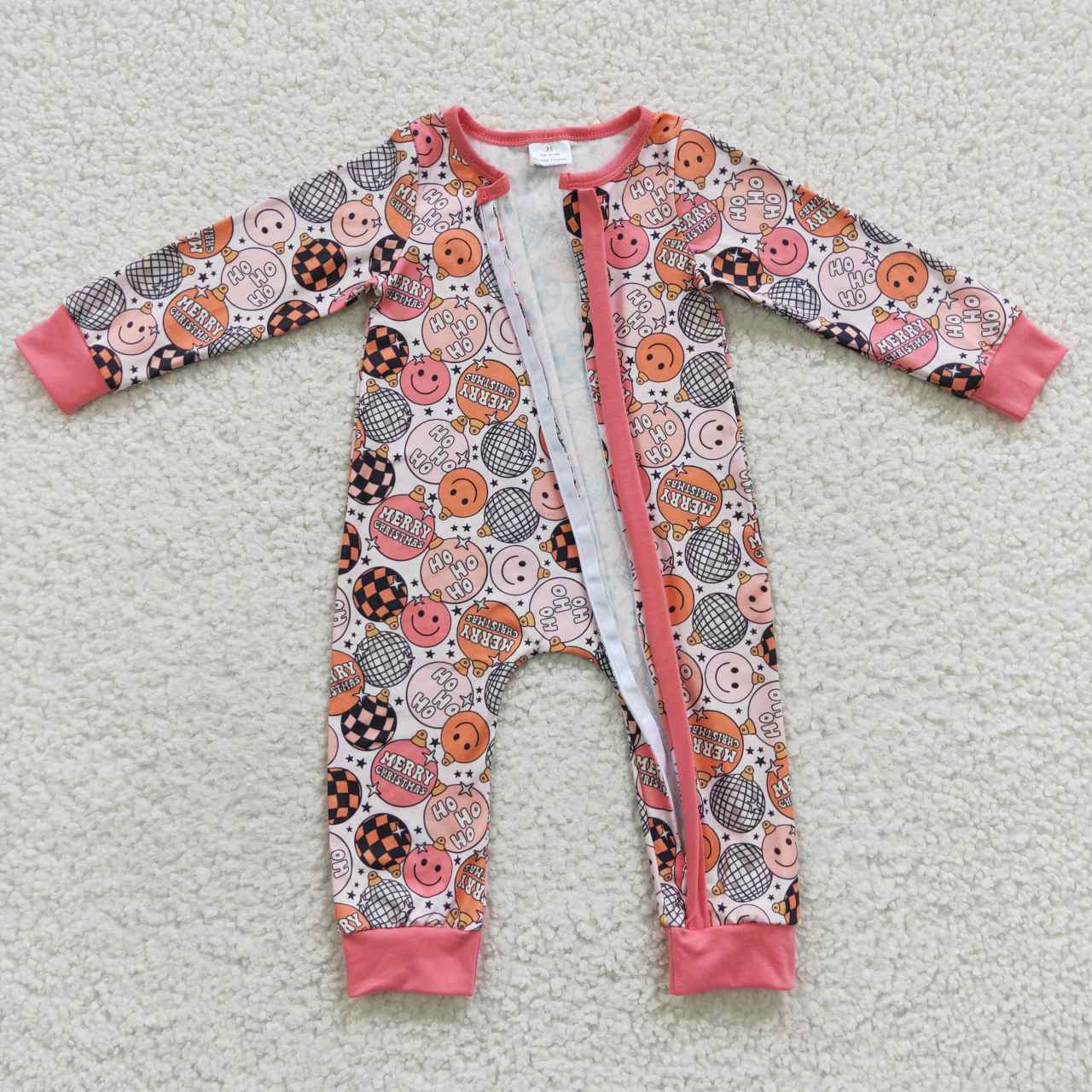 merry christmas smiley toddler girl zipper romper