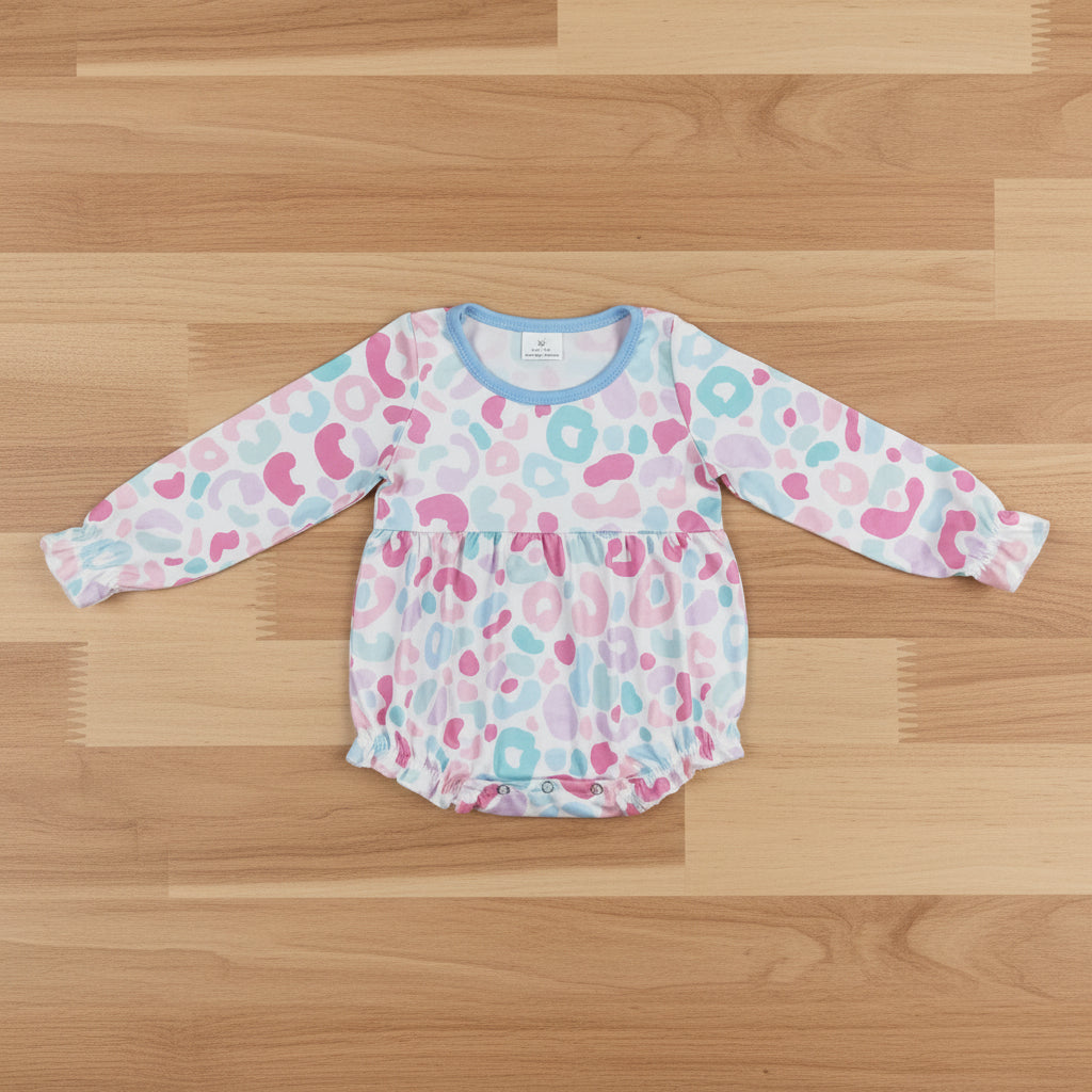 baby girl long sleeve colorful leopard bubble
