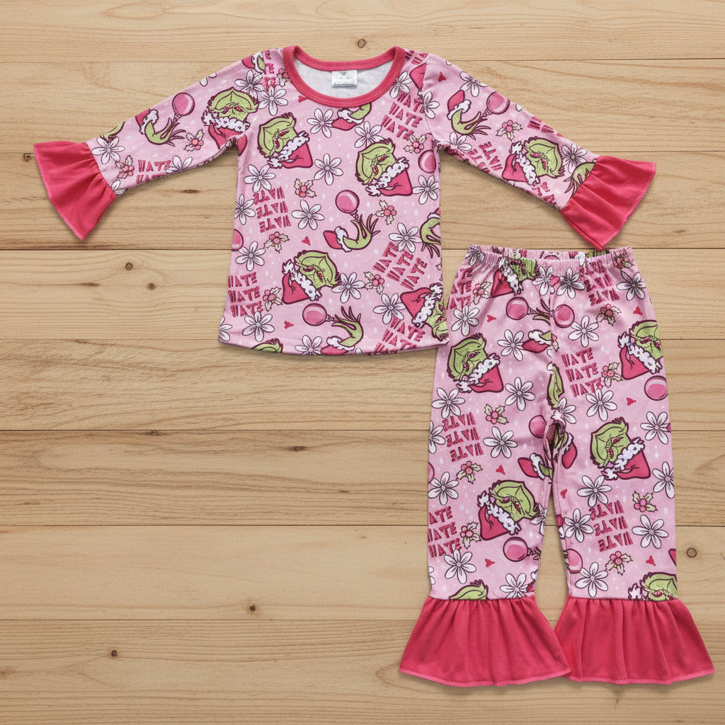 2pieces pink grinchmas pajama girl christmas sleepwear