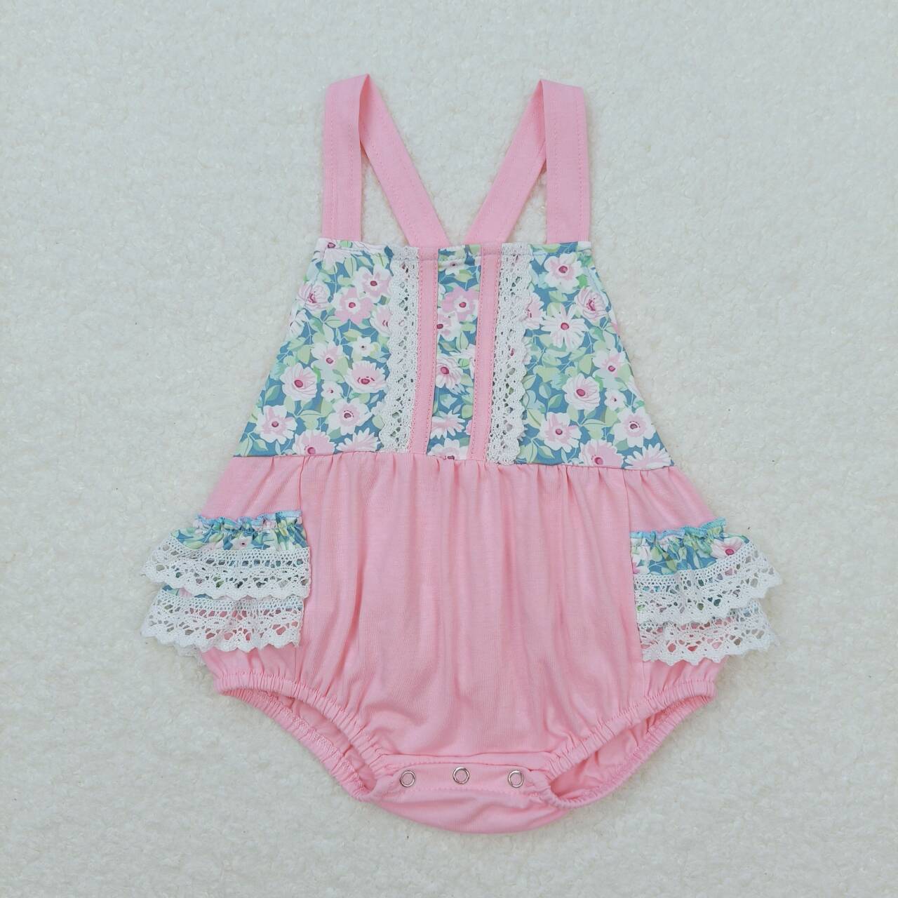 flower print pink lace ruffle bubble