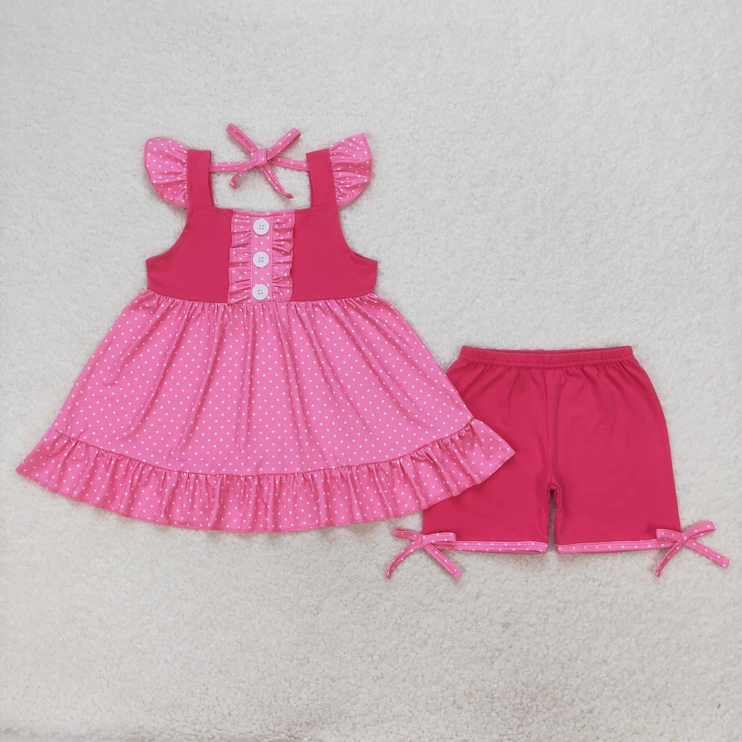 pink polk dots princess shorts set