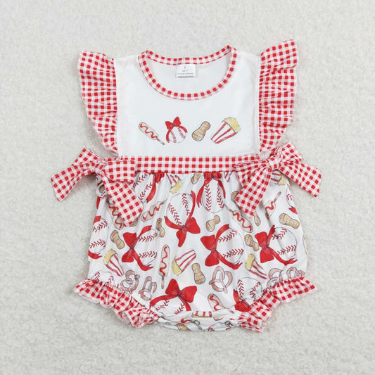 baby girls baseball bubble, peanut oopcorn hot dog romper