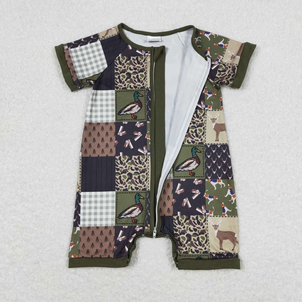 adventure hunting baby boy zip romper