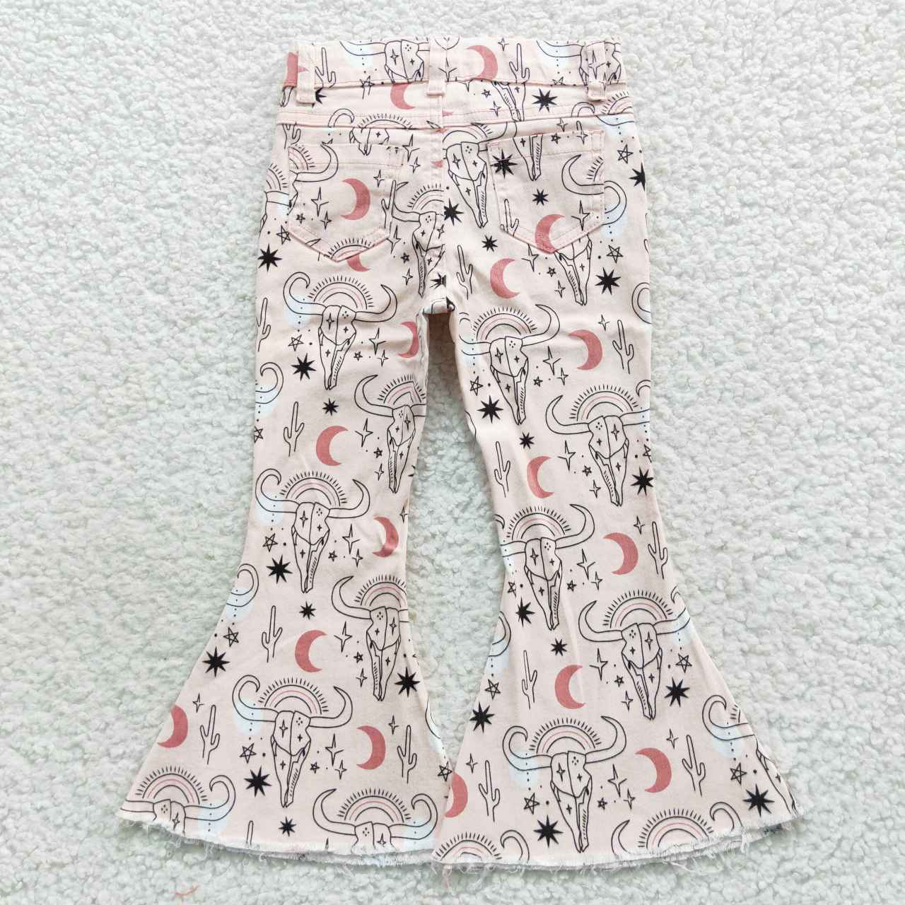 Western cow print little girl denim pants flare jeans