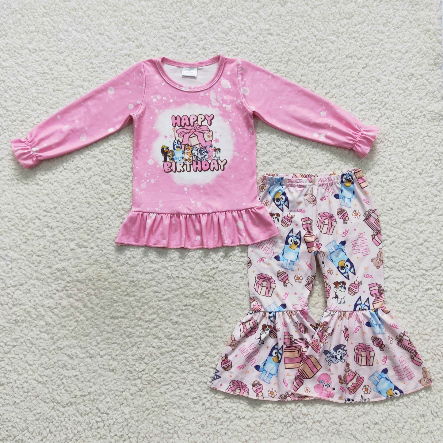 pink happy birthday dog print bells set