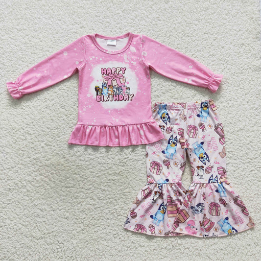 pink happy birthday dog print bells set