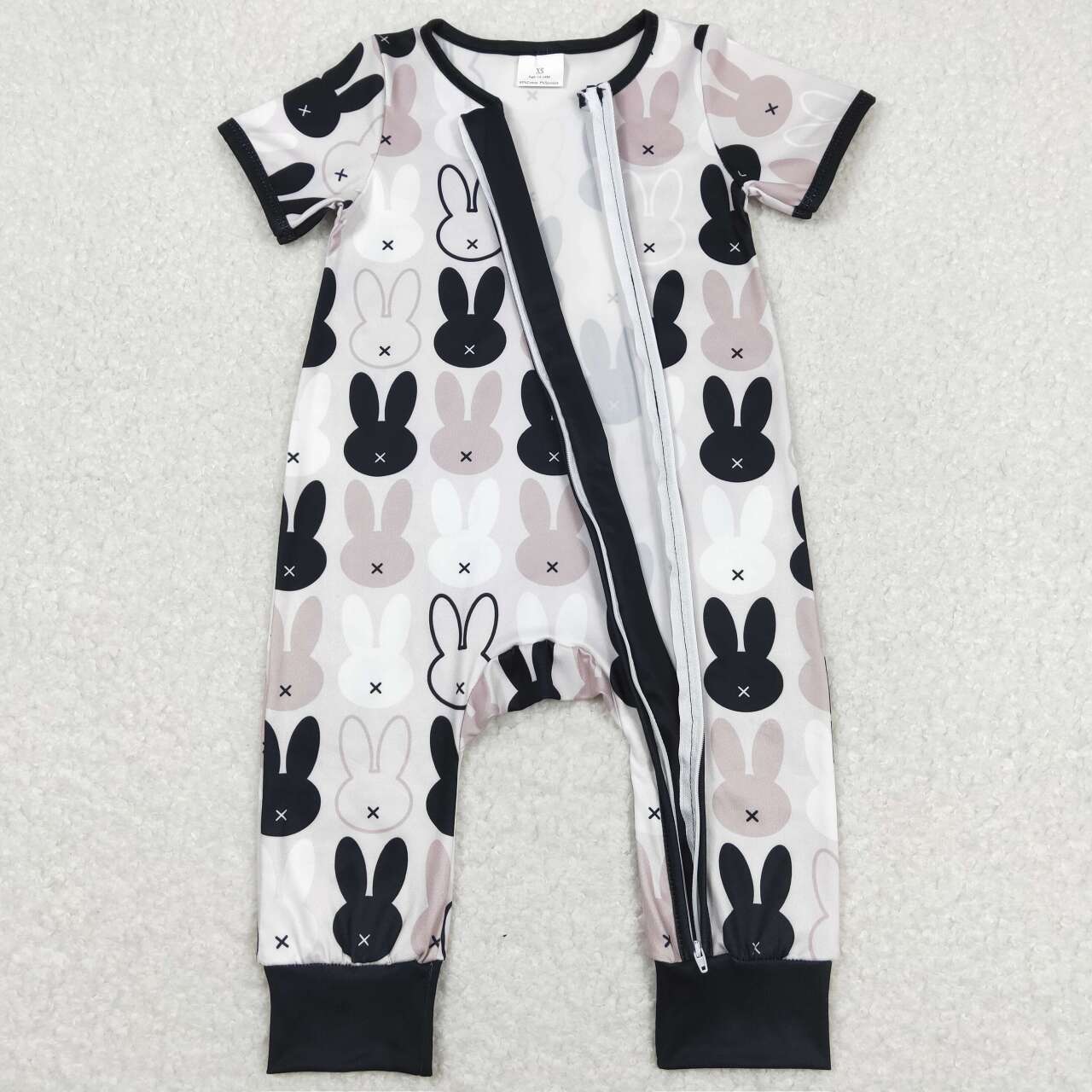 baby boy easter zip sleeper black white gray bunny