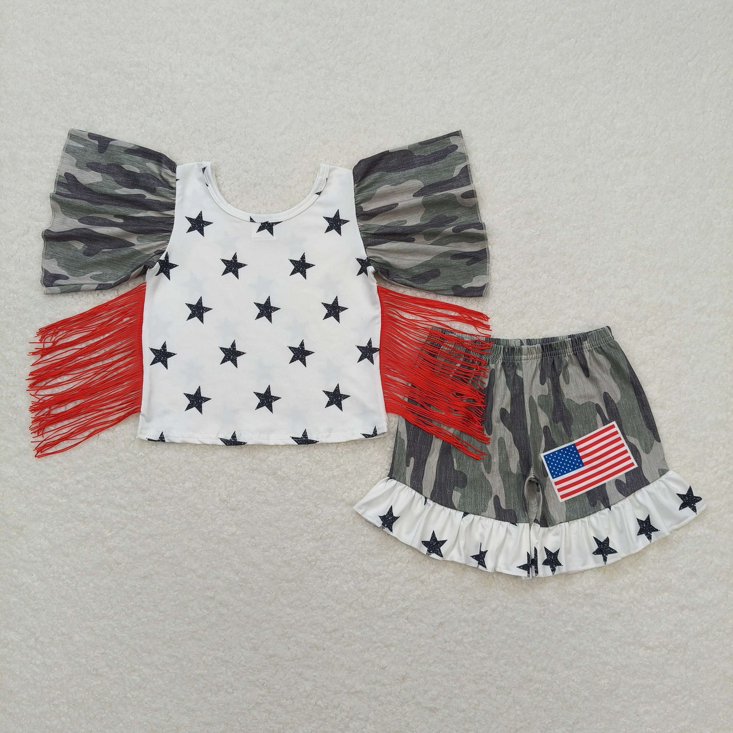 4th of july star camo fringe shorts set