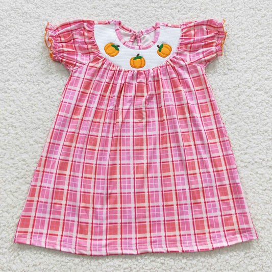 fall pumpkin pink plaid smocked dress