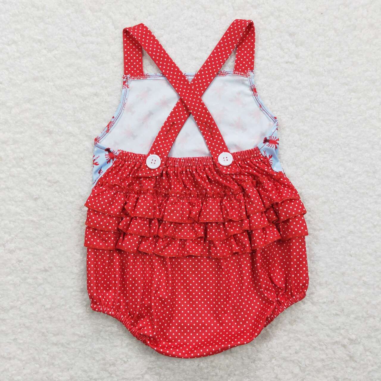 baby girl crawfish print ruffle cross bubble