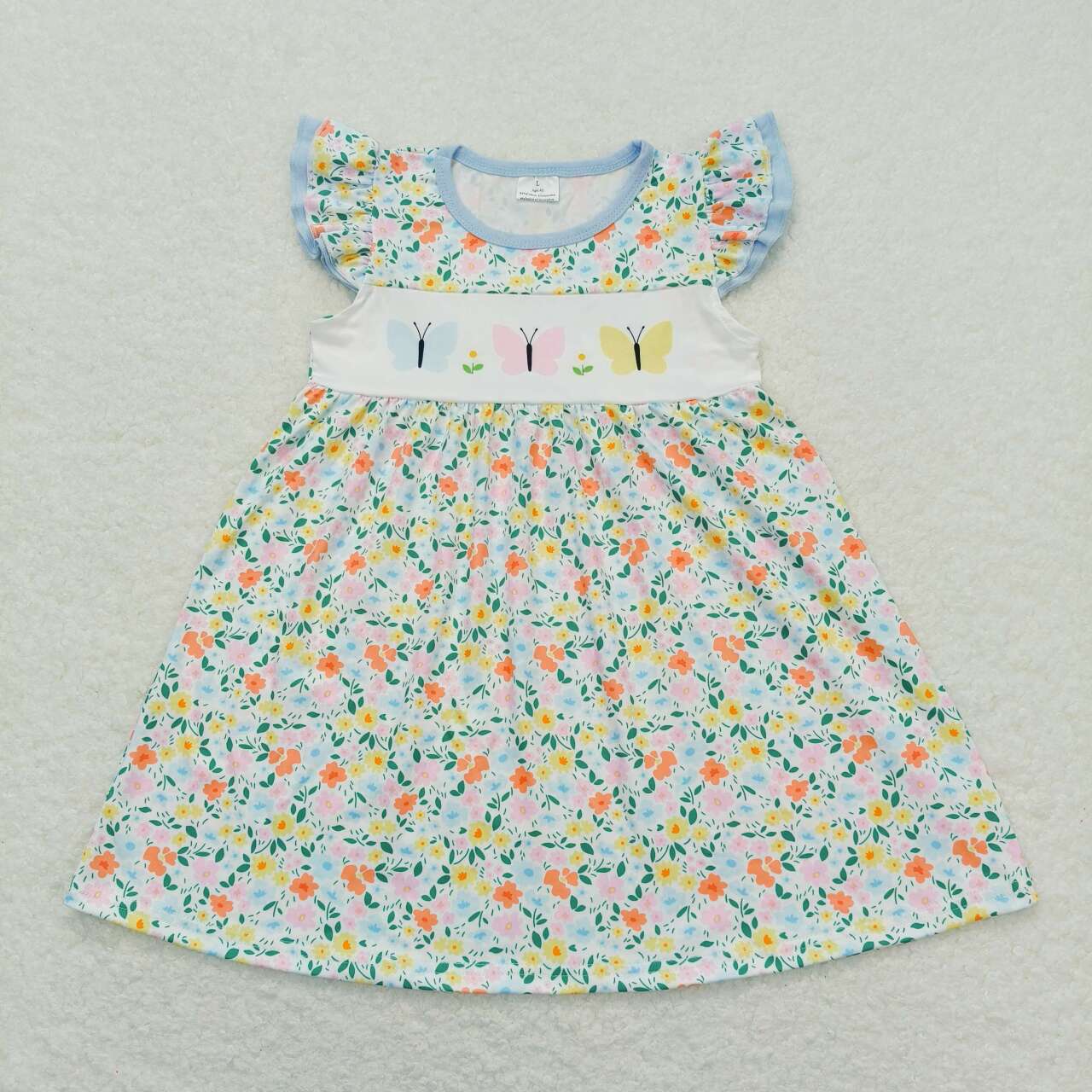 flutter sleeve butterfly flower dress
