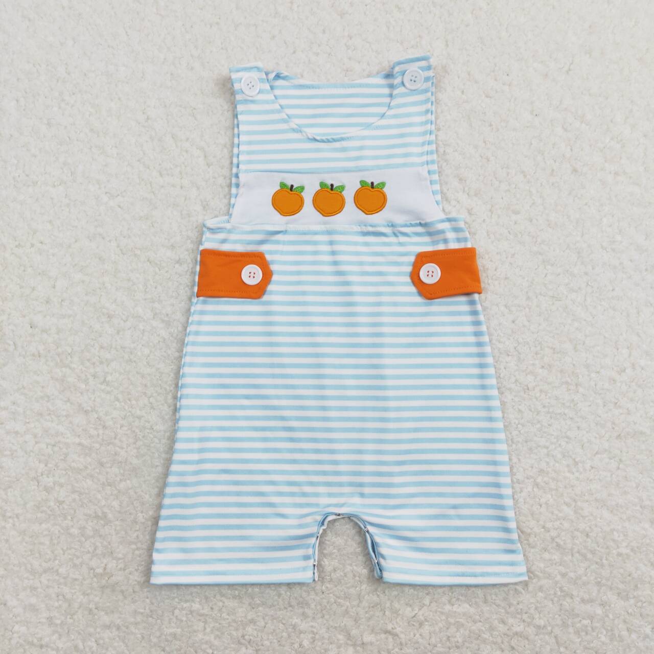 blue stripe, baby boy peach embroidery tank romper