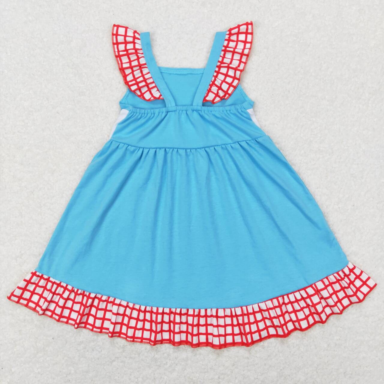 blue red i love mom embroidery dress