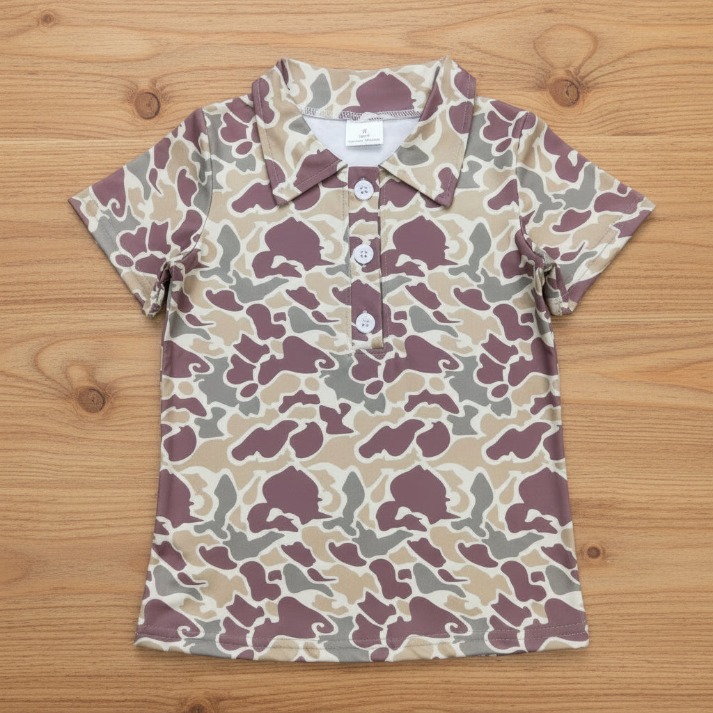 camo polo button t-shirt boy summer top