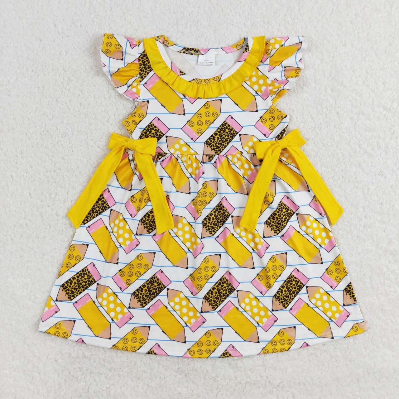 pencil print girl back to school dress yellow