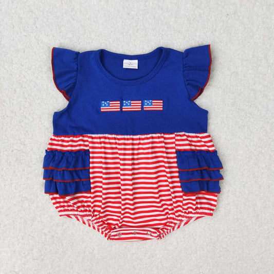 stripes embroidery flag ruffle romper baby patriotic clothes