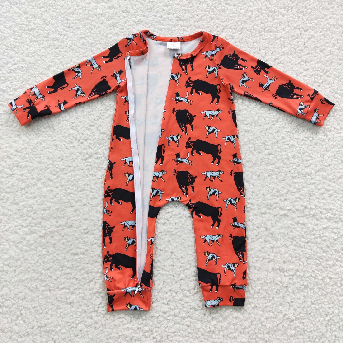 orange animal zipper romper