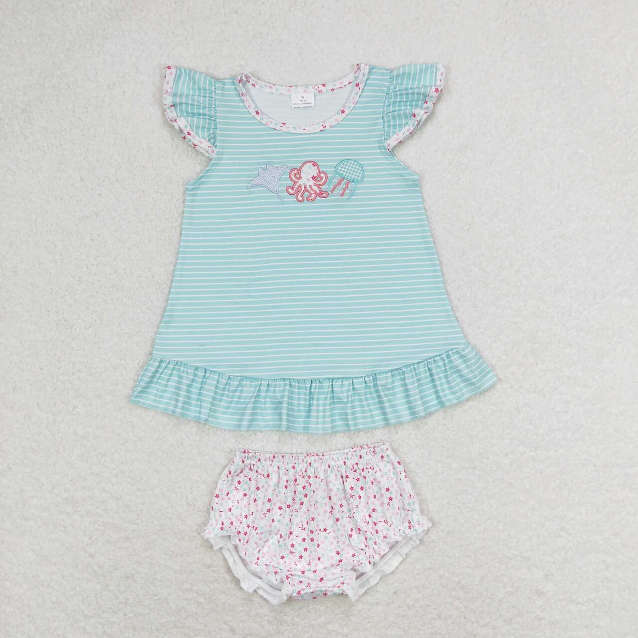 ocean animal embroidery baby girl bummie set