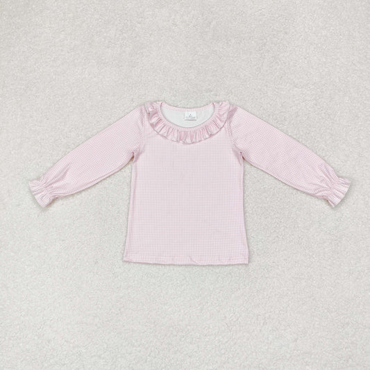 long sleeve pink gingham girls top