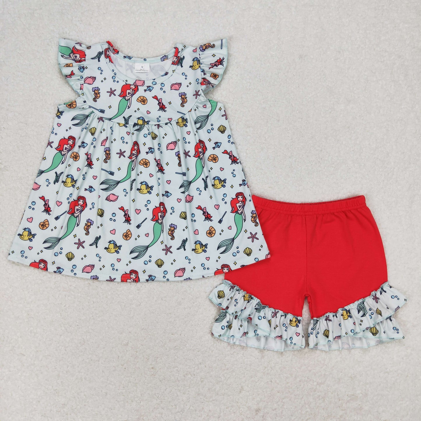 girl mermaid ruffle shorts set