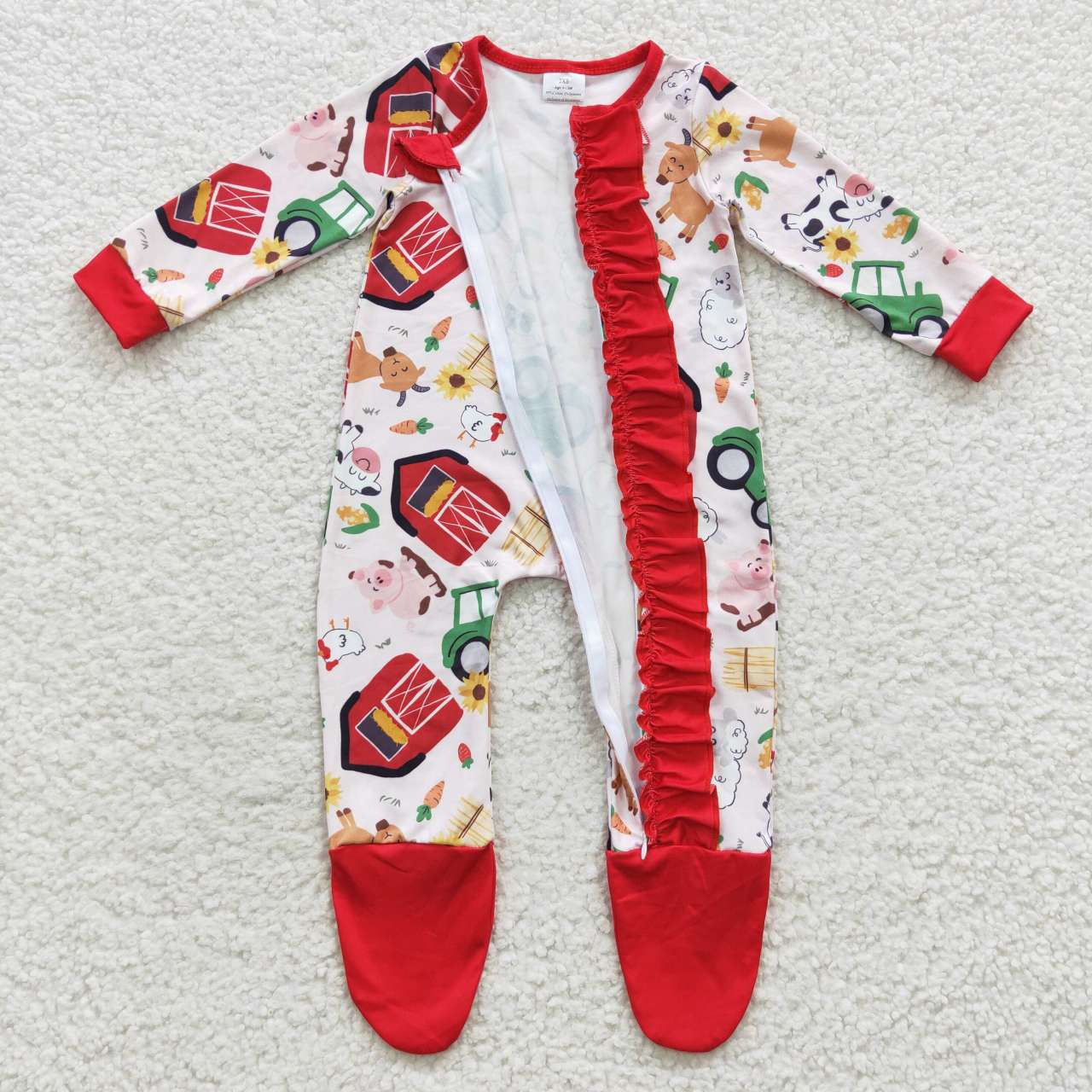 farm life red baby footed sleepsuit
