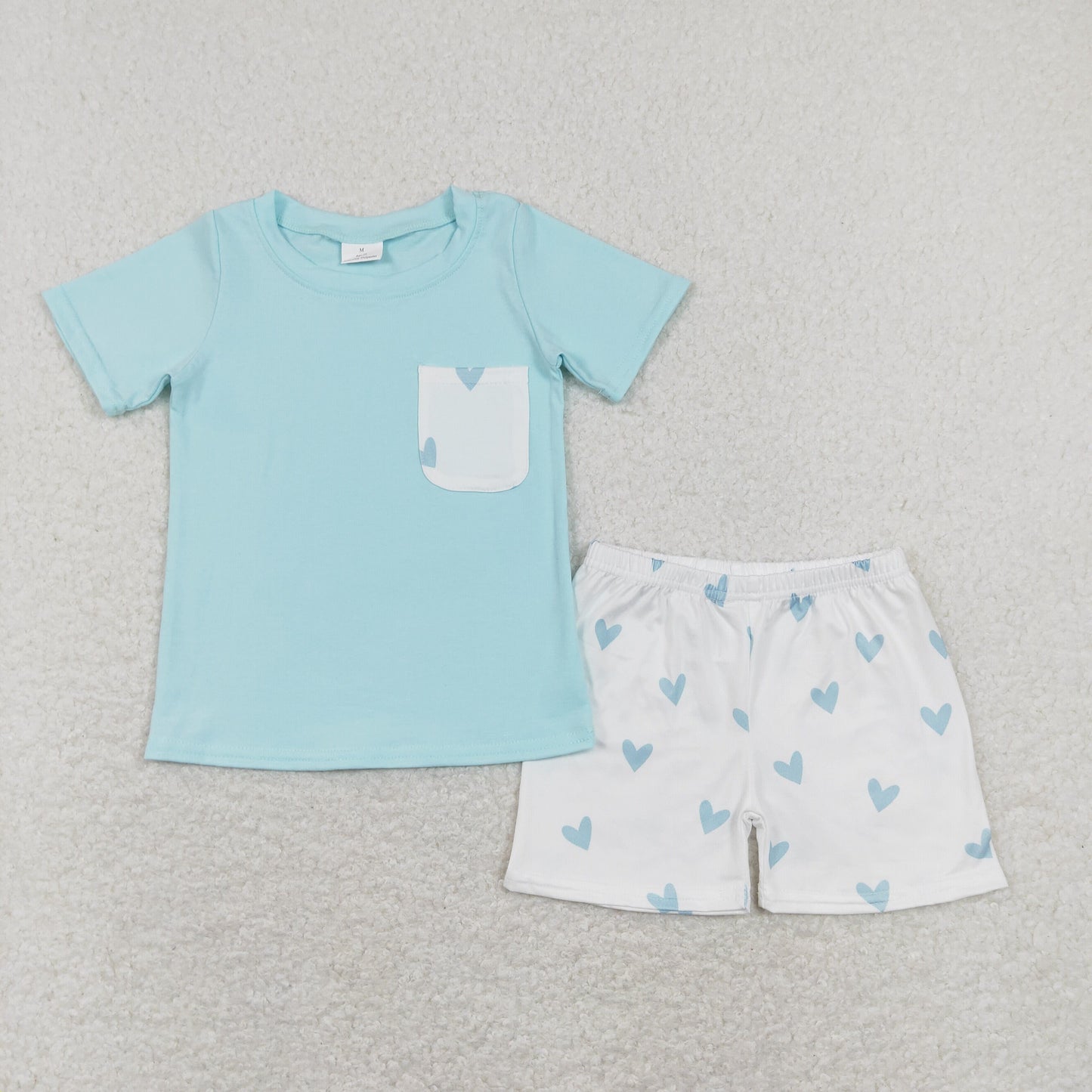 blue heart pocket shorts set