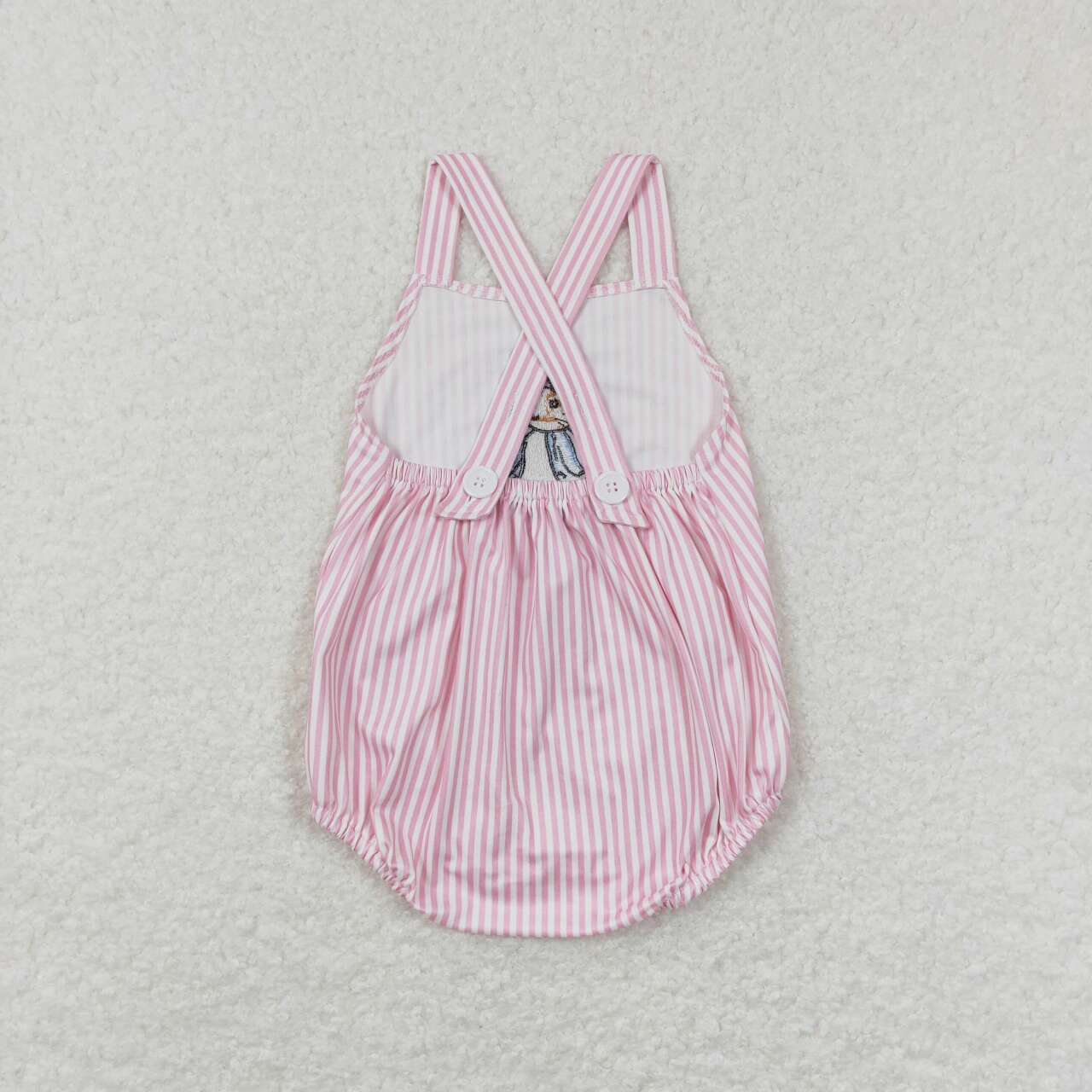 infant girl pink striped bunny embroidery cross bubble