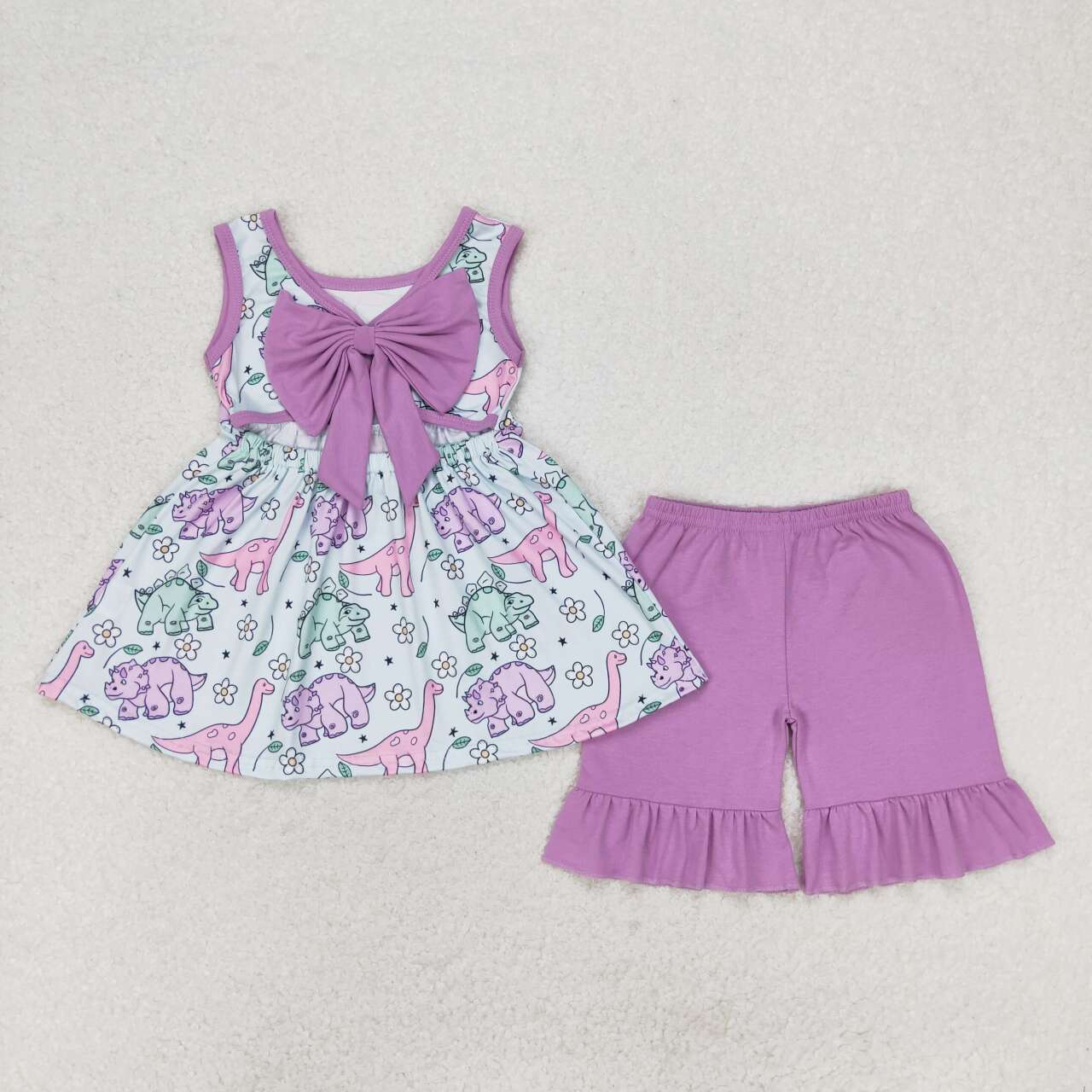 girl dinosaur shorts set purple