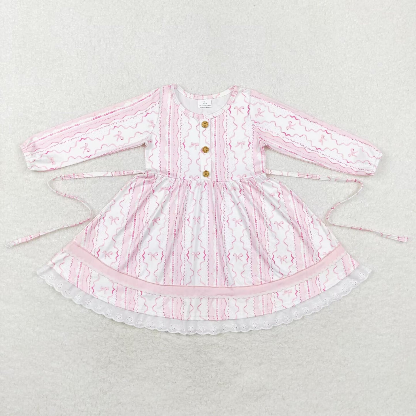 long sleeve pink bows belt twirl dress