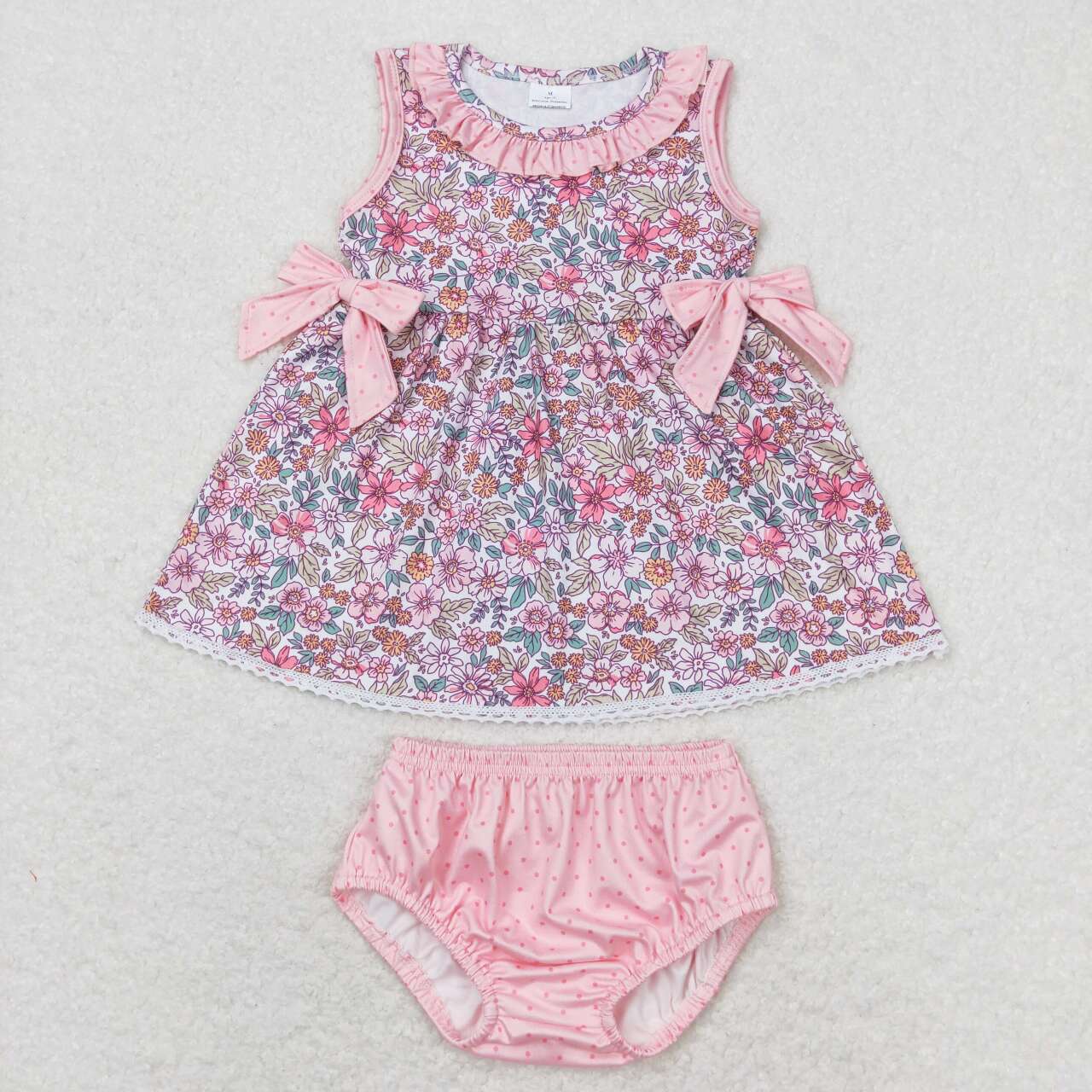 pretty flower pink baby girl bummie set