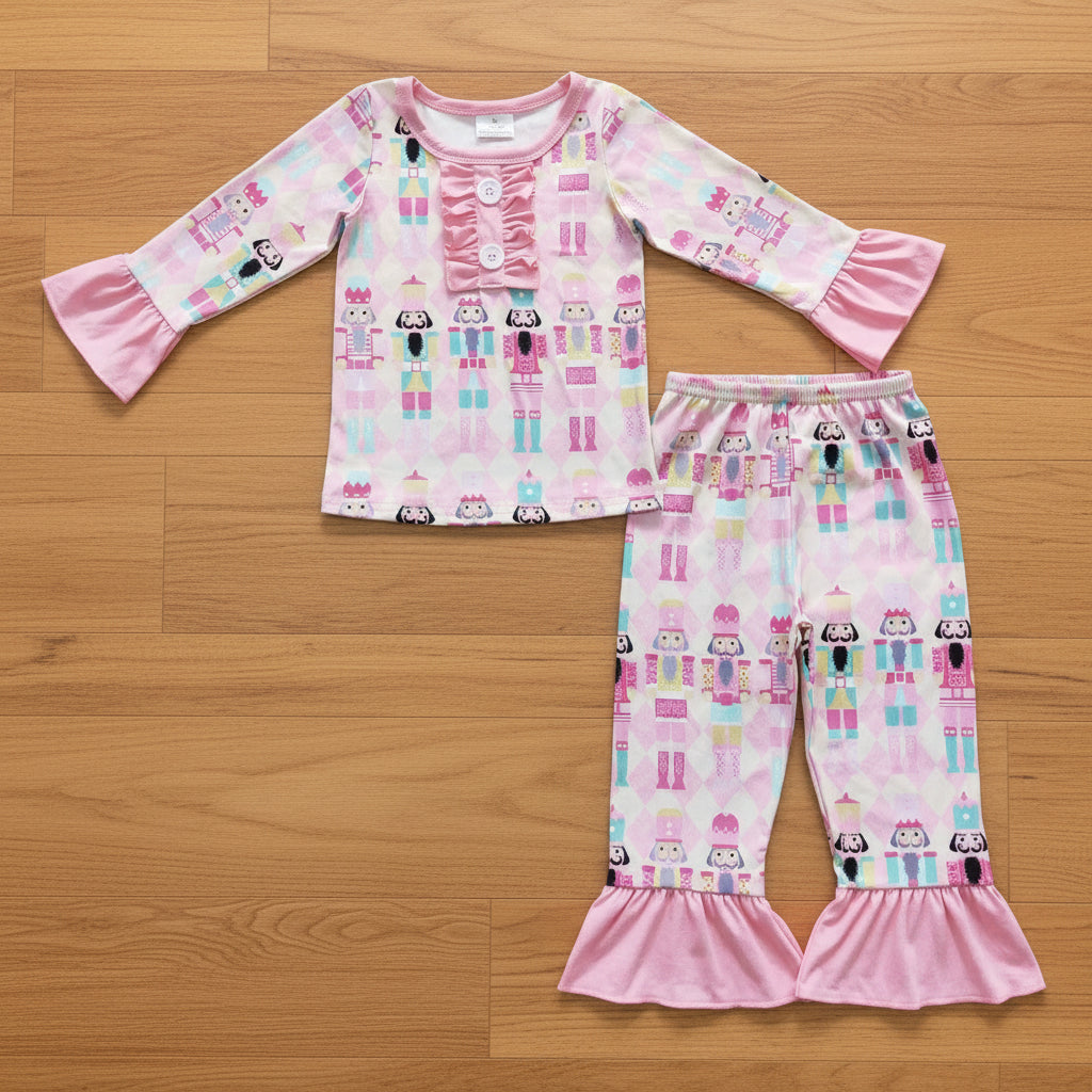 Nutcracker print girl christmas pajama set