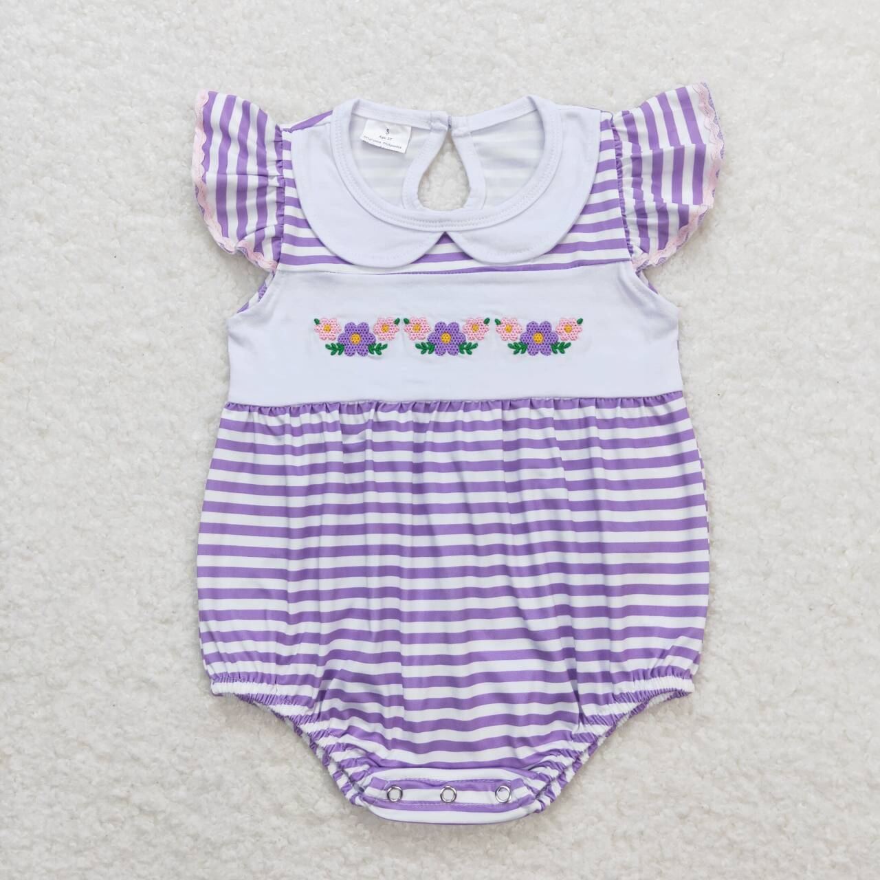 purple stripe peter pan collar flower embroidery bubble