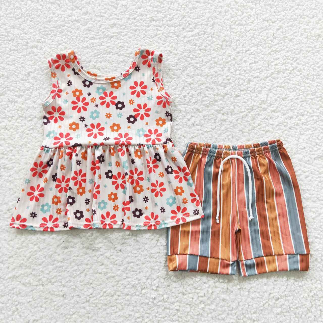 floral tank stripe shorts set girls outfit