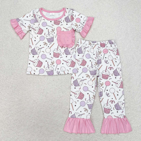 blue birthday cake pajama set pink girl