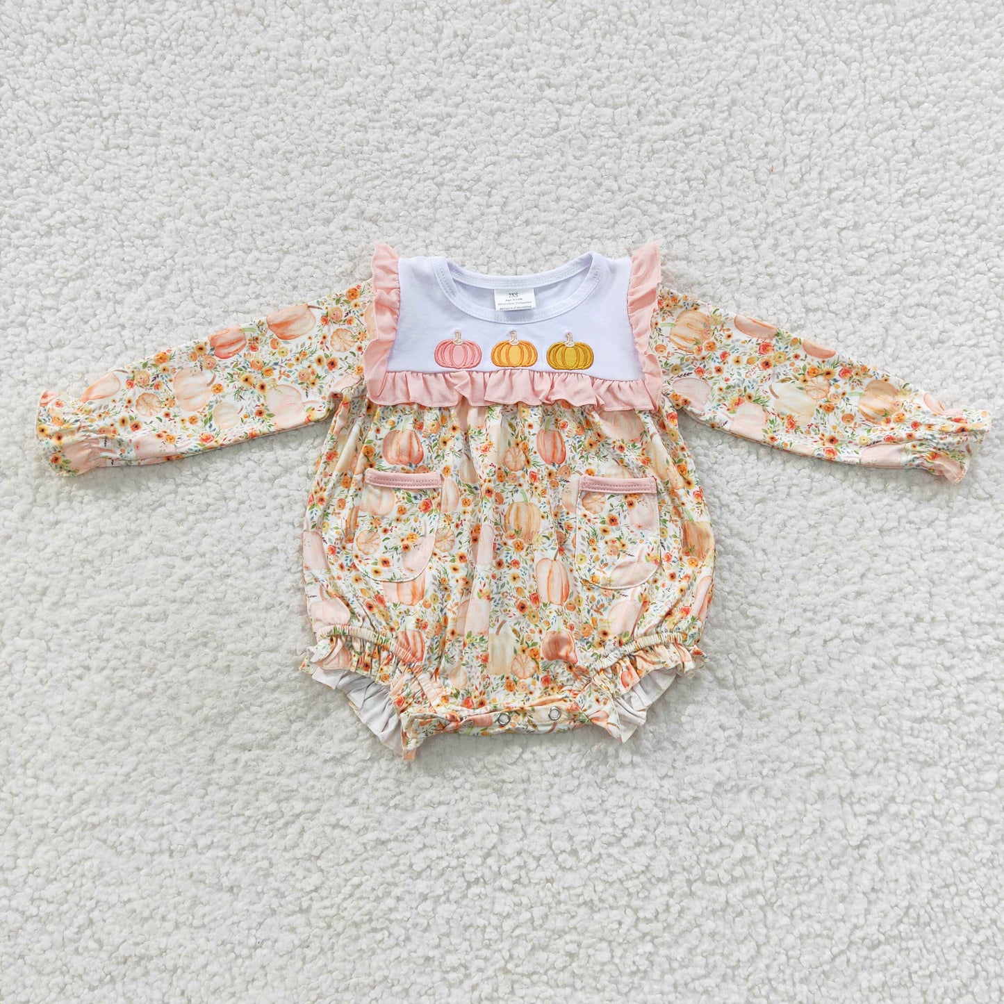 baby girl 3 pumpkins embroidery fall romper