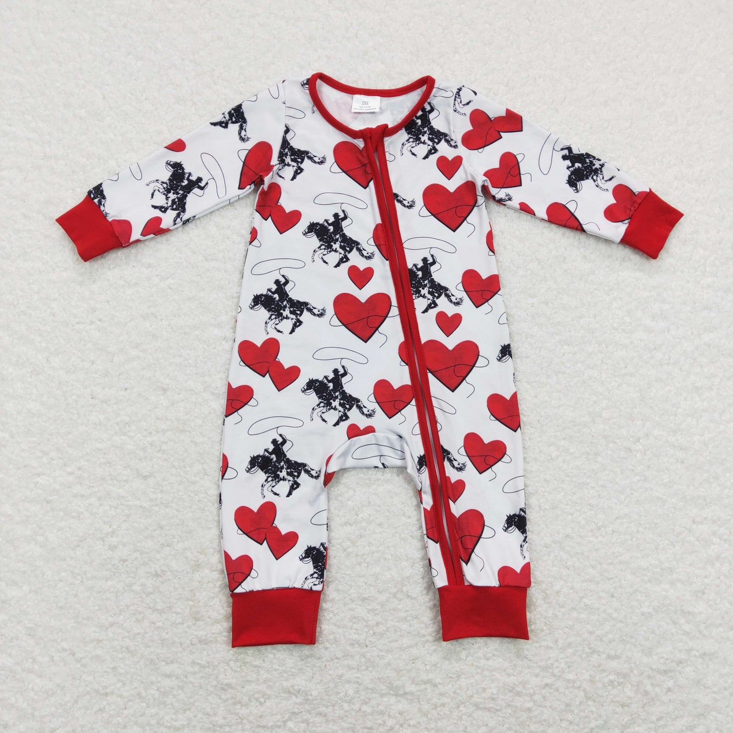 valentine rodeo heart baby zip sleeper