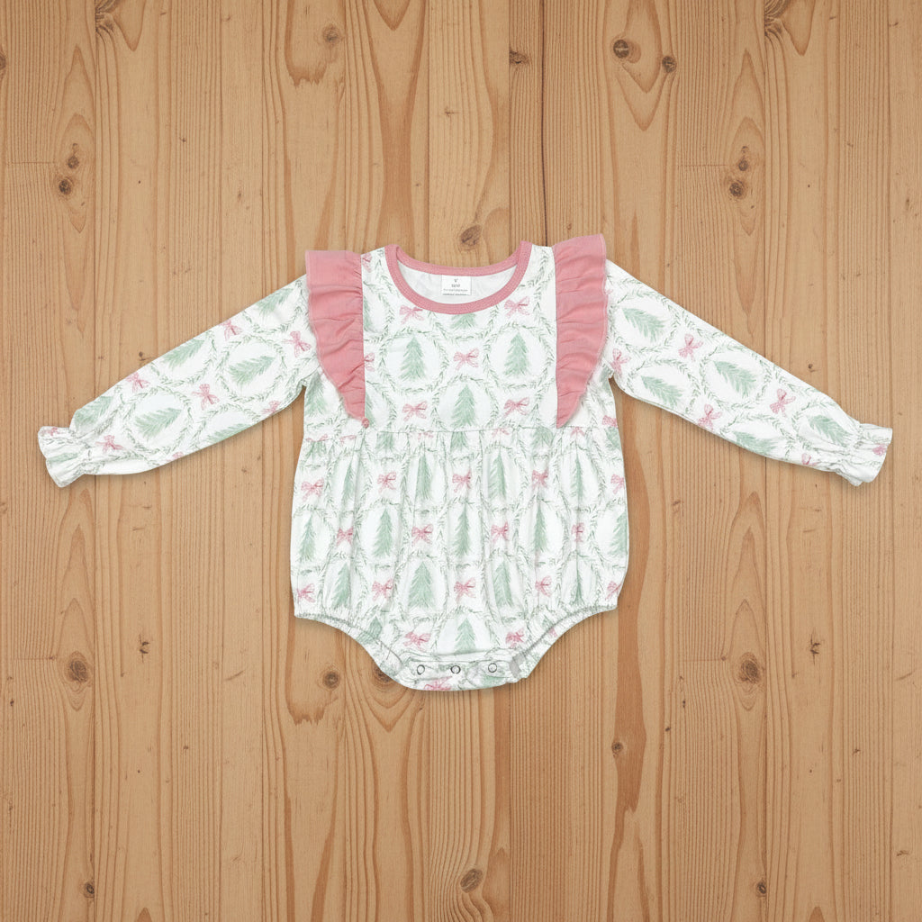 long sleeve Christmas tree bows bubble girl