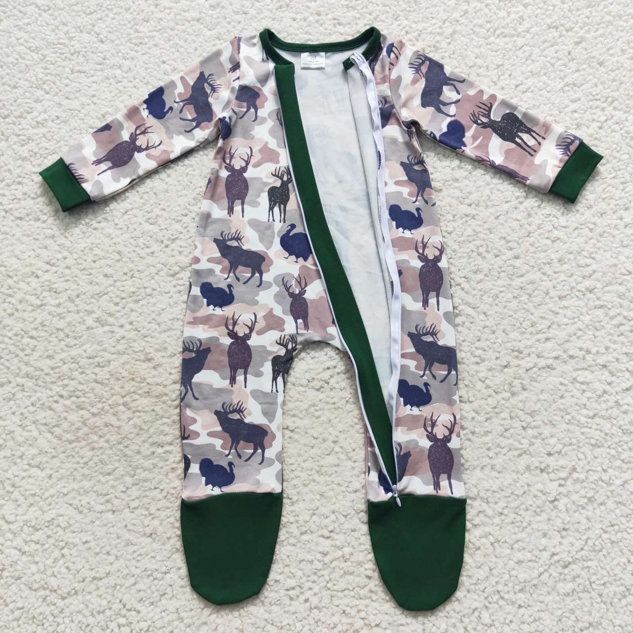 Camo deer hunting baby boy footie sleeper zipper PJs