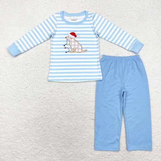 santa dog embroidery pants outfit boy christmas clothes