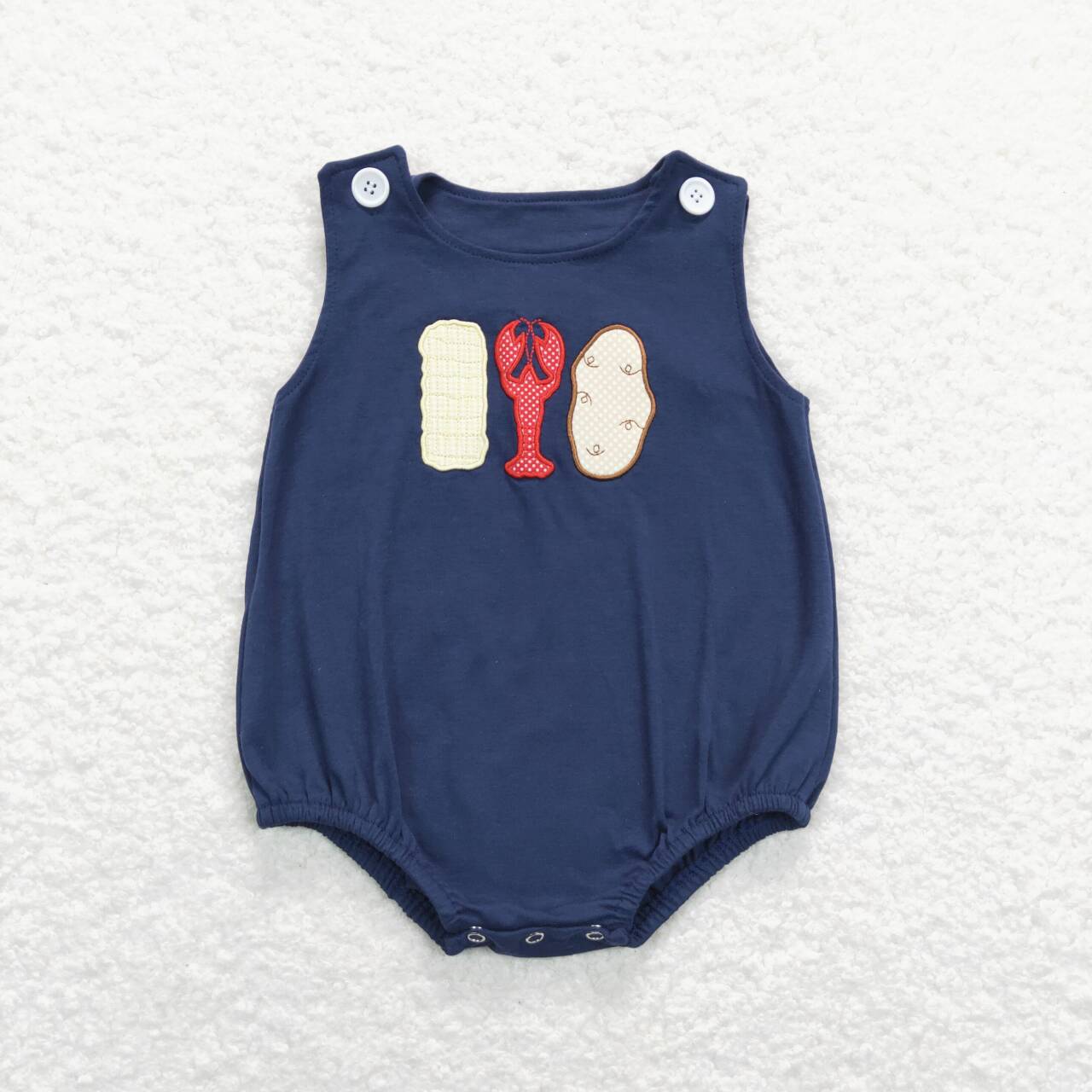 cotton navy blue crawfish boil embroidery tank bubble