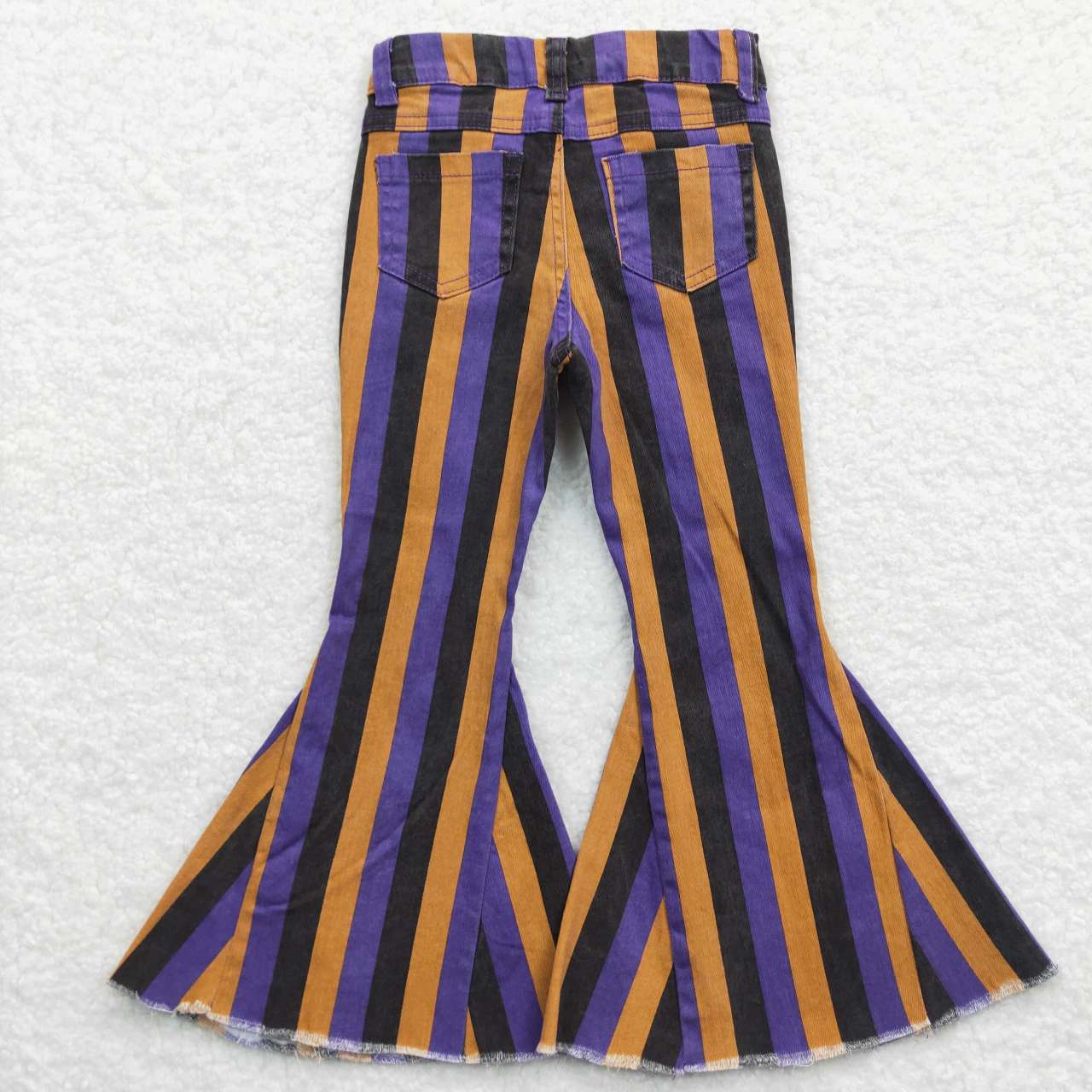 purple black orange stripe halloween flare jeans with pocket