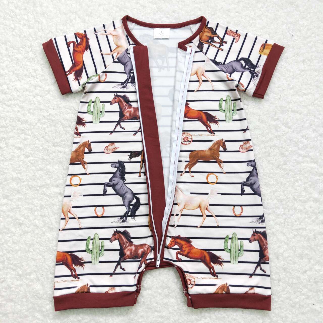 western horse baby boy zip romper