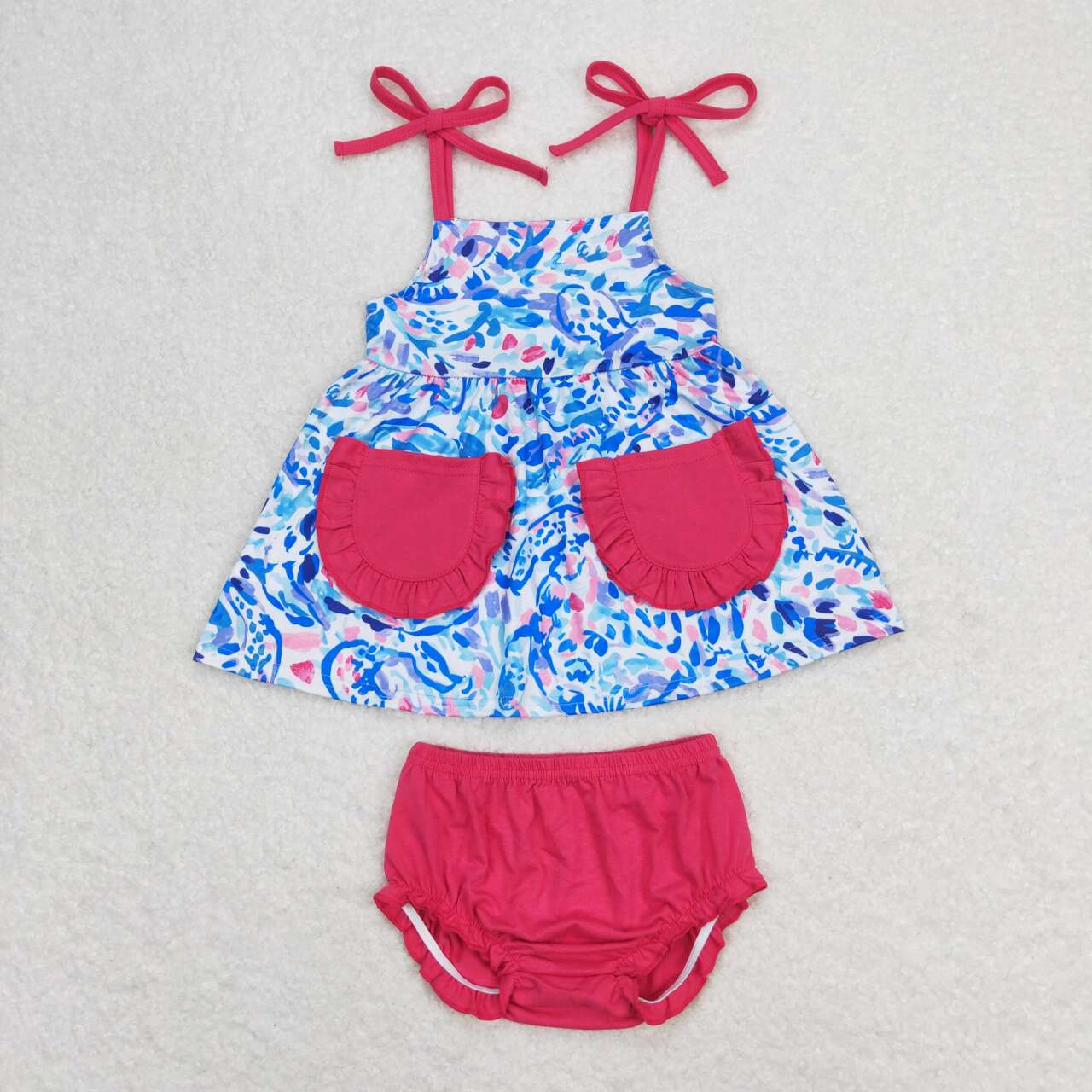 hot pink suspender pocket bummie set