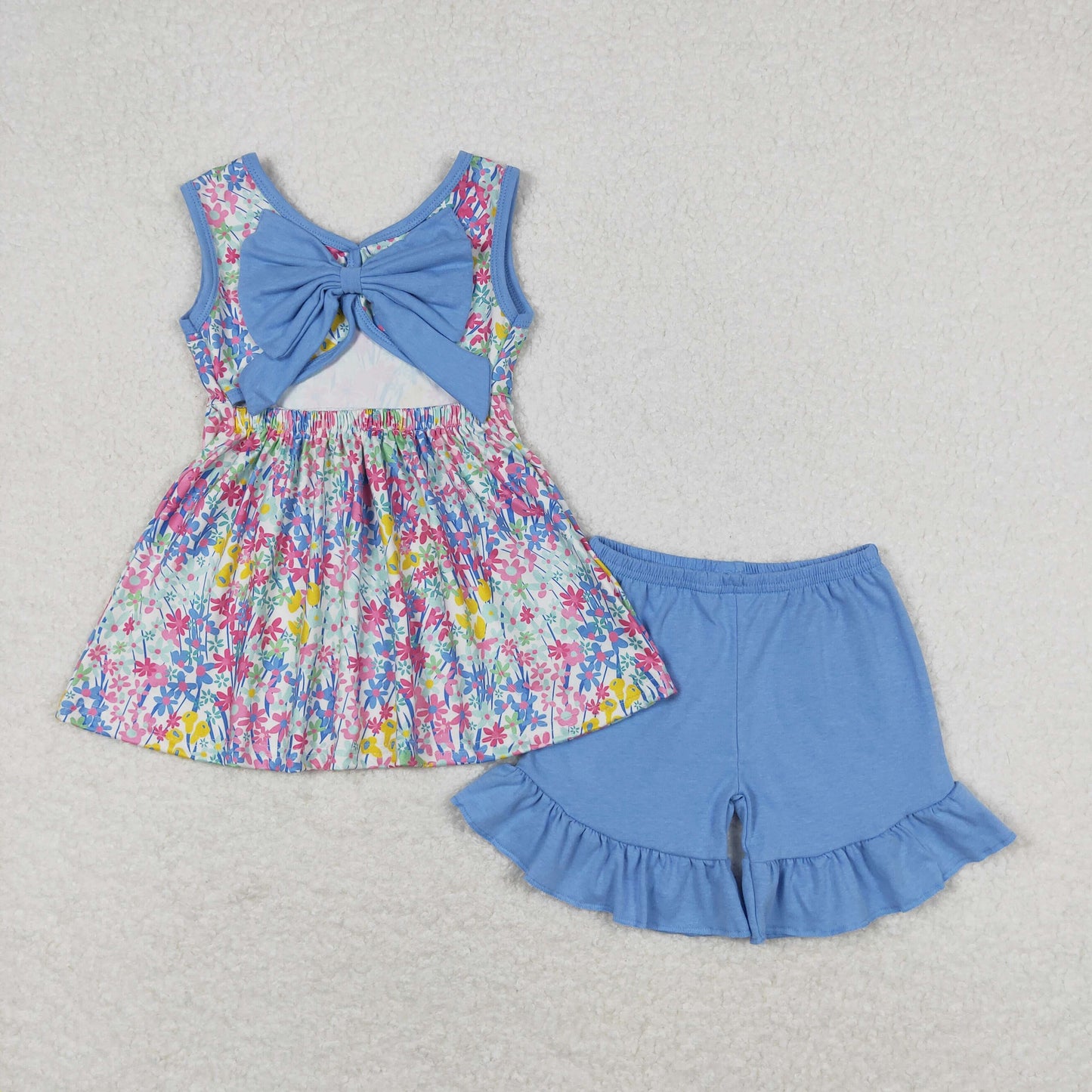 trendy floral shorts set girl summer outfit